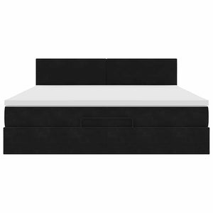 Ottoman Bett mit Matratze & LEDs 180x200 cm Schwarz Samt