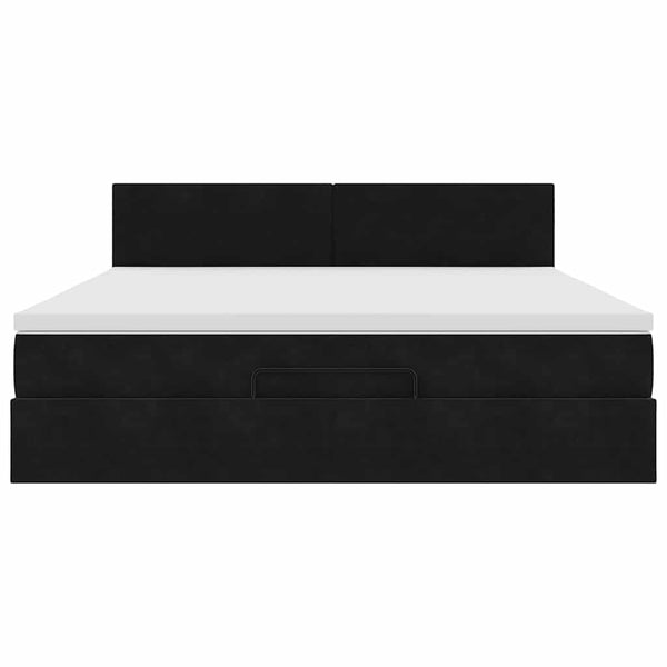 Ottoman Bett mit Matratze & LEDs 180x200 cm Schwarz Samt