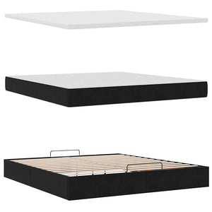 Ottoman Bett mit Matratze & LEDs 180x200 cm Schwarz Samt
