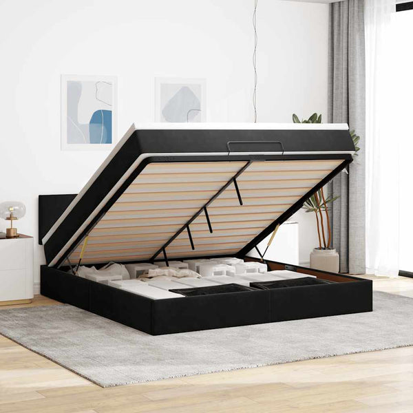 Ottoman Bett mit Matratze & LEDs 180x200 cm Schwarz Samt