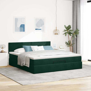 Ottoman Bett mit Matratze & LEDs Dunkelgrün 180x200 cm
