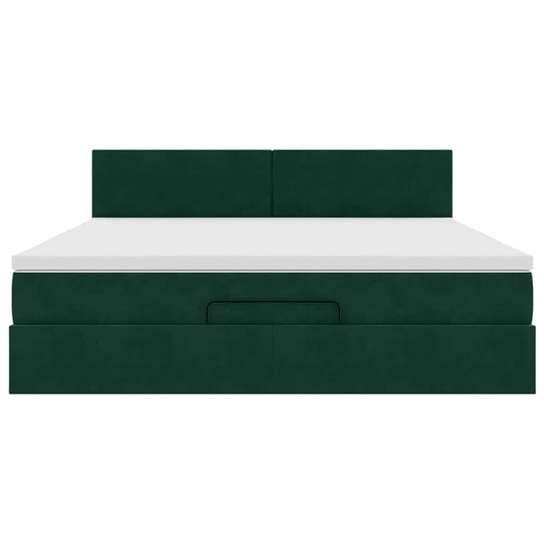 Ottoman Bett mit Matratze & LEDs Dunkelgrün 180x200 cm