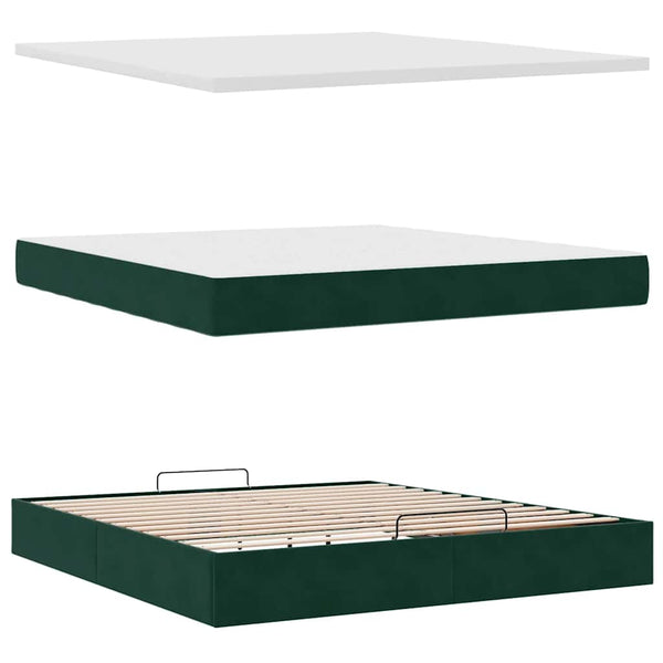 Ottoman Bett mit Matratze & LEDs Dunkelgrün 180x200 cm