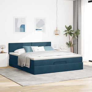 Ottoman Bett mit Matratze & LEDs Dunkelblau 180x200 cm