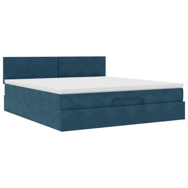 Ottoman Bett mit Matratze & LEDs Dunkelblau 180x200 cm