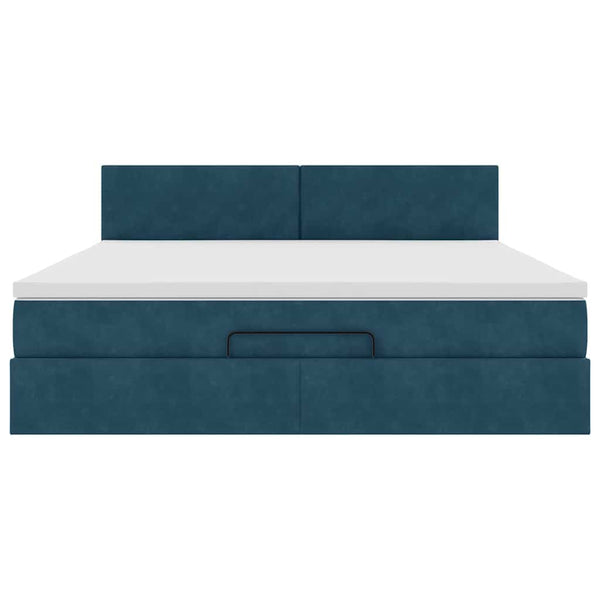 Ottoman Bett mit Matratze & LEDs Dunkelblau 180x200 cm