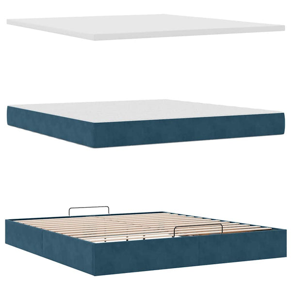 Ottoman Bett mit Matratze & LEDs Dunkelblau 180x200 cm