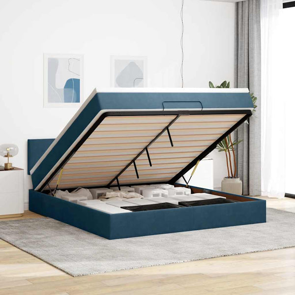 Ottoman Bett mit Matratze & LEDs Dunkelblau 180x200 cm