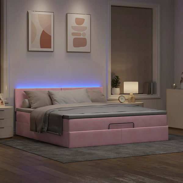 Ottomane Bett mit Matratze & LEDs Rosa 180x200 cm