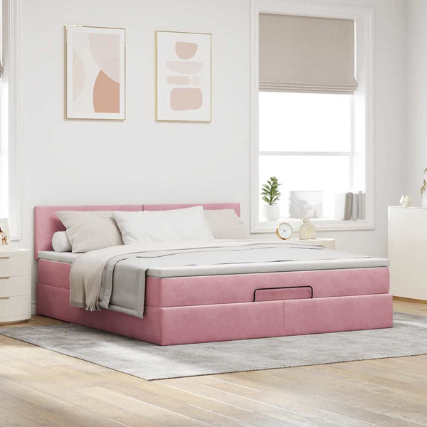 Ottomane Bett mit Matratze & LEDs Rosa 180x200 cm