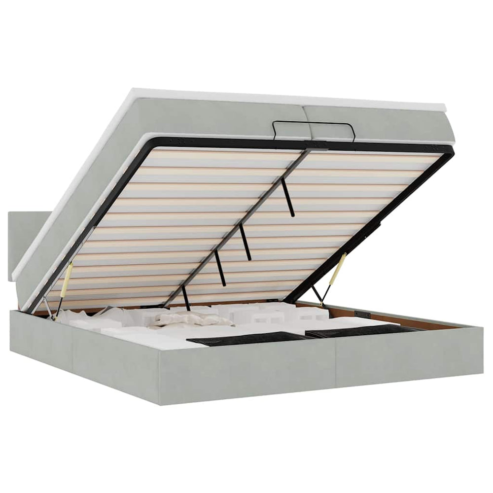 vidaXL Lit Ottomane avec Matelas et LED Gris clair 200x200 cm Velours