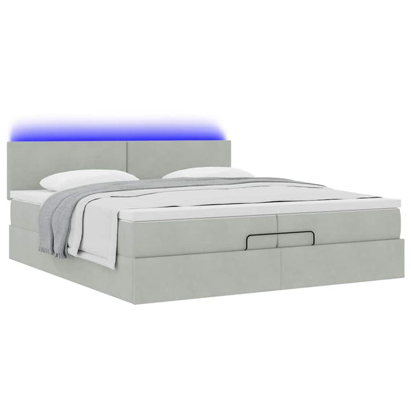 Ottoman Bett mit Matratzen & LEDs Hellgrau 200x200 cm