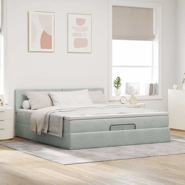 Ottoman Bett mit Matratzen & LEDs Hellgrau 200x200 cm