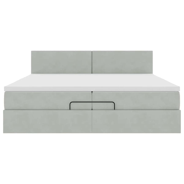 Ottoman Bett mit Matratzen & LEDs Hellgrau 200x200 cm