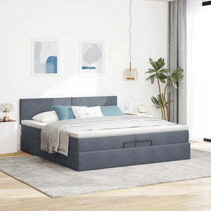 Ottoman Bett mit Matratzen & LEDs 200x200 cm Dunkelgrau