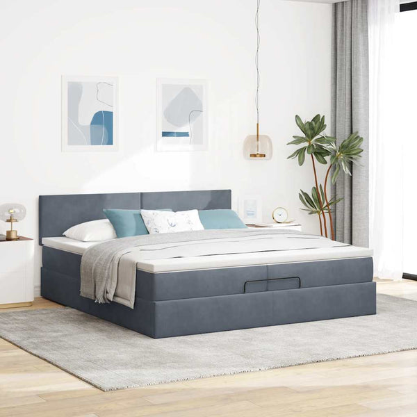 Ottoman Bett mit Matratzen & LEDs 200x200 cm Dunkelgrau