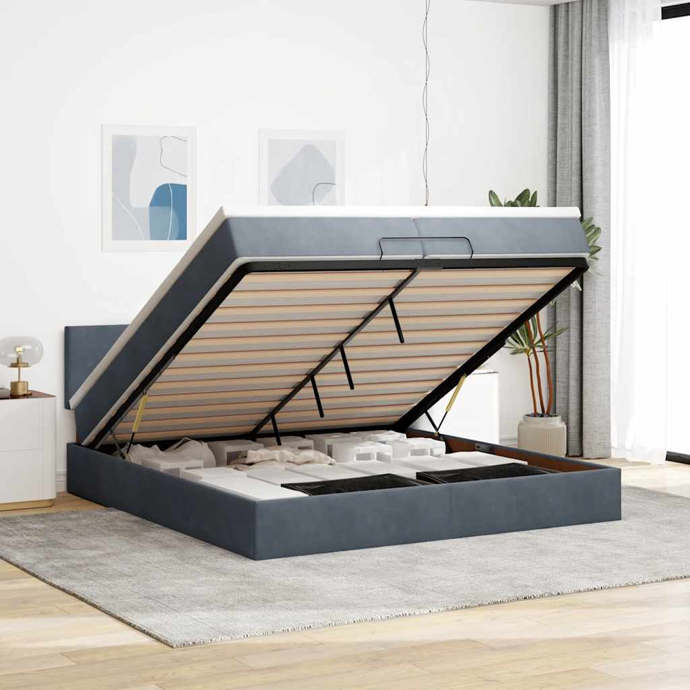 Ottoman Bett mit Matratzen & LEDs 200x200 cm Dunkelgrau