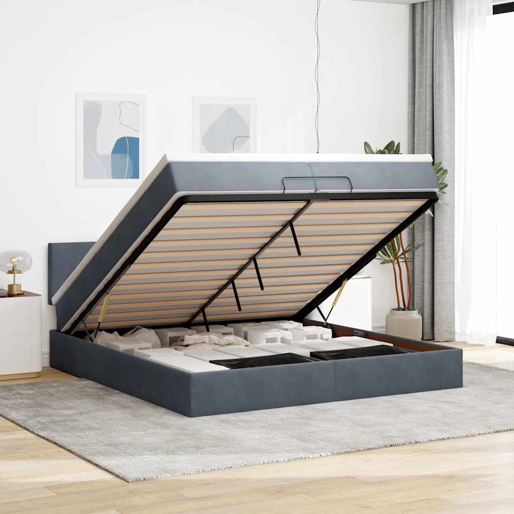 Ottoman Bett mit Matratzen & LEDs 200x200 cm Dunkelgrau