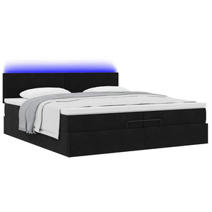 Ottoman Bett mit Matratzen & LEDs 200x200 cm Samt Schwarz