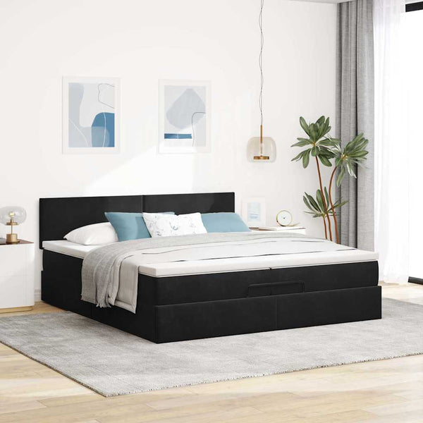 Ottoman Bett mit Matratzen & LEDs 200x200 cm Samt Schwarz