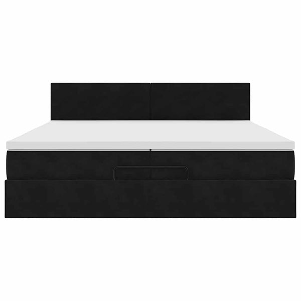 Ottoman Bett mit Matratzen & LEDs 200x200 cm Samt Schwarz
