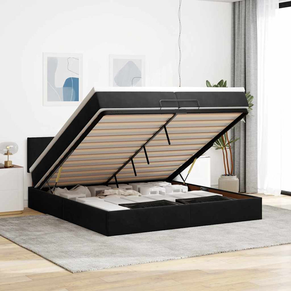 Ottoman Bett mit Matratzen & LEDs 200x200 cm Samt Schwarz