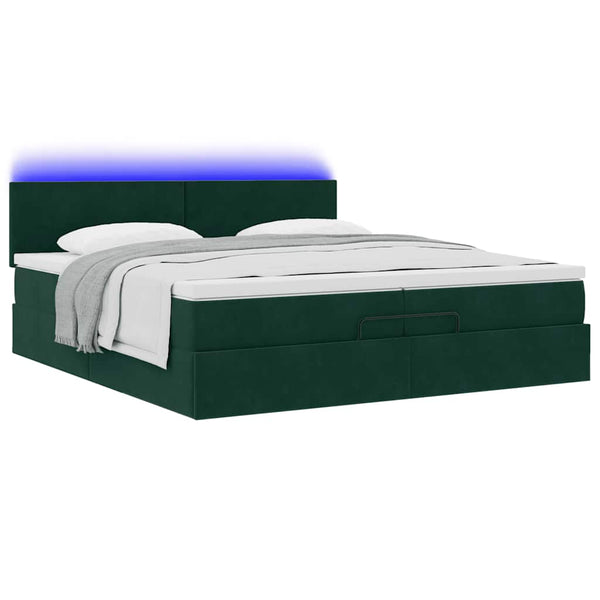 Ottoman Bett mit Matratzen & LEDs Dunkelgrün 200x200 cm
