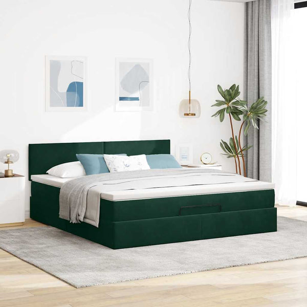 Ottoman Bett mit Matratzen & LEDs Dunkelgrün 200x200 cm