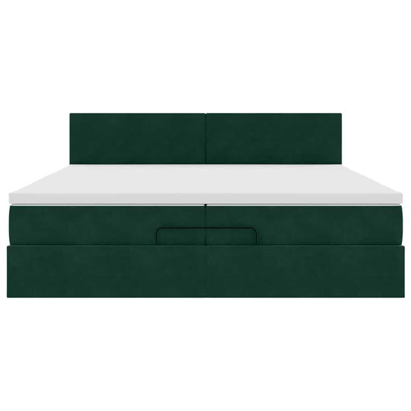Ottoman Bett mit Matratzen & LEDs Dunkelgrün 200x200 cm