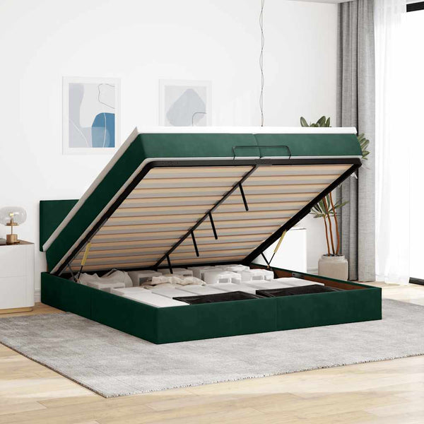 Ottoman Bett mit Matratzen & LEDs Dunkelgrün 200x200 cm