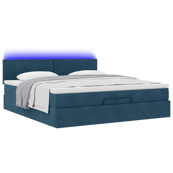 Ottoman Bett mit Matratzen & LED Dunkelblau 200x200 cm
