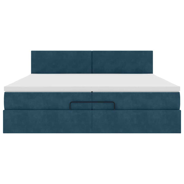 Ottoman Bett mit Matratzen & LED Dunkelblau 200x200 cm
