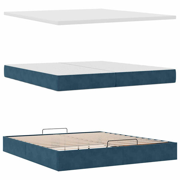 Ottoman Bett mit Matratzen & LED Dunkelblau 200x200 cm