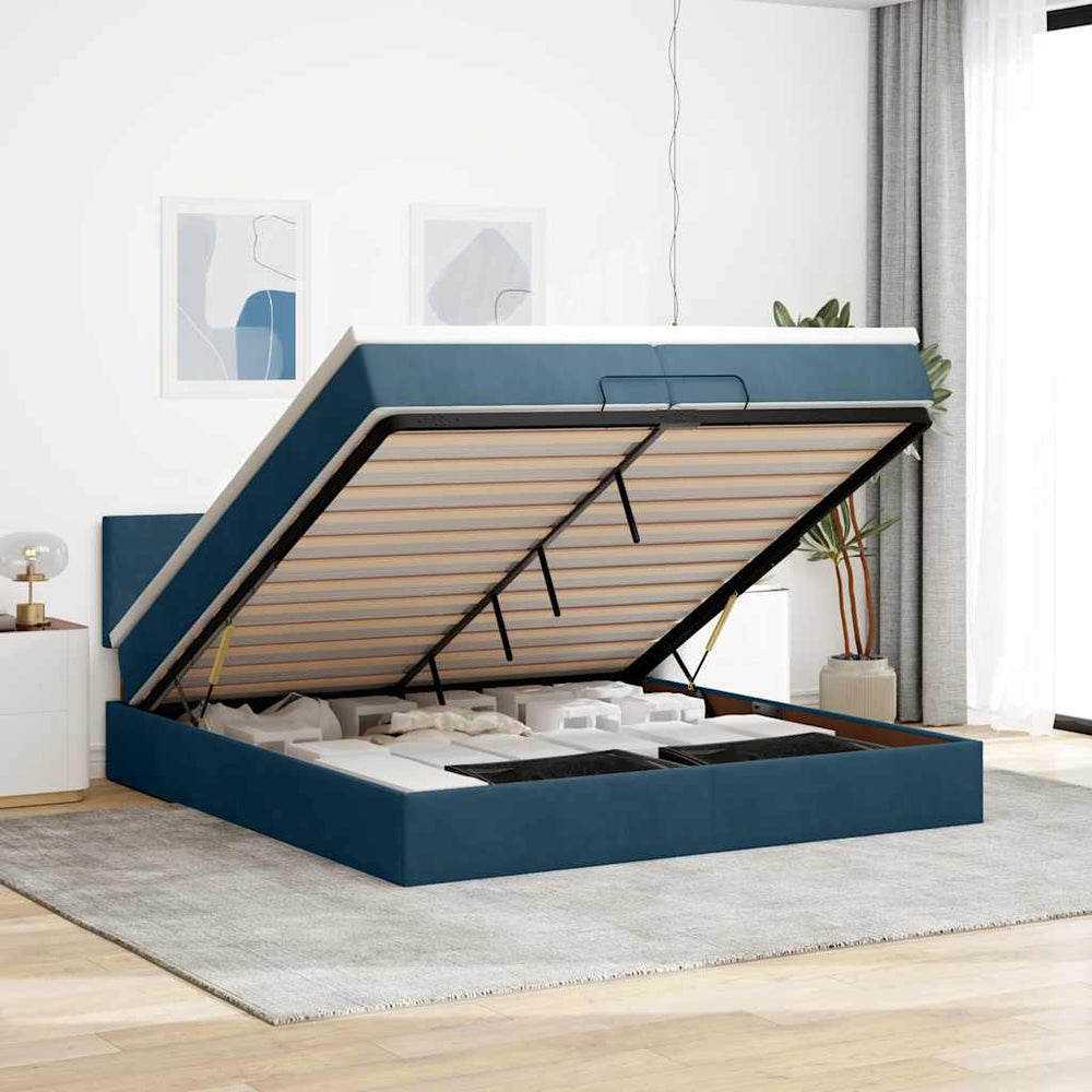 vidaXL Lit ottoman avec matelas et LED Bleu foncé 200x200 cm Velours