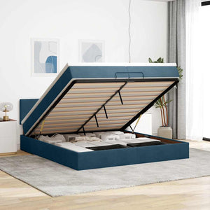 Ottoman Bett mit Matratzen & LED Dunkelblau 200x200 cm