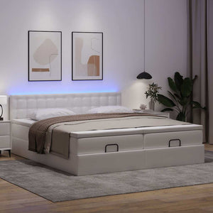 Ottoman Bett 160x200 cm mit Matratzen & LEDs, Weiß