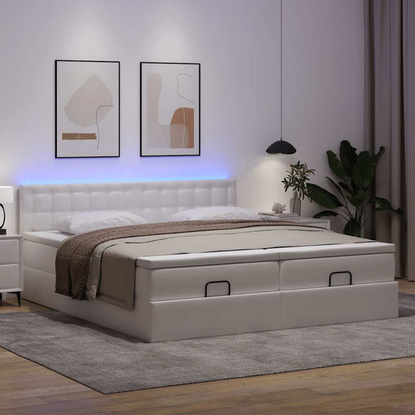 Ottoman Bett 160x200 cm mit Matratzen & LEDs, Weiß