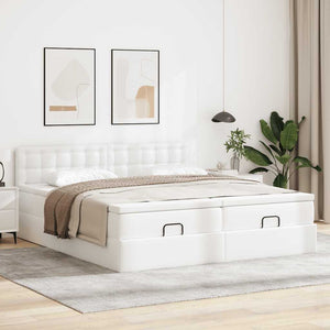 Ottoman Bett 160x200 cm mit Matratzen & LEDs, Weiß