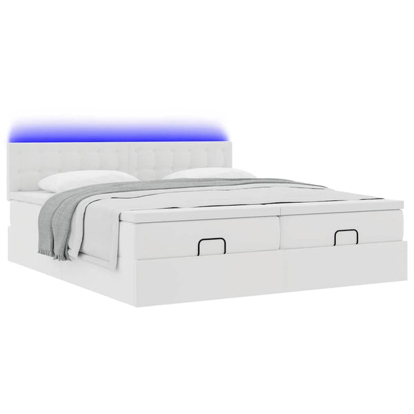 Ottoman Bett 160x200 cm mit Matratzen & LEDs, Weiß