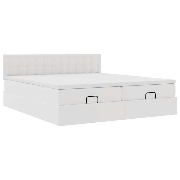 Ottoman Bett 160x200 cm mit Matratzen & LEDs, Weiß