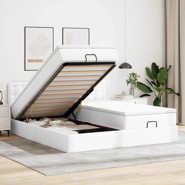 Ottoman Bett 160x200 cm mit Matratzen & LEDs, Weiß
