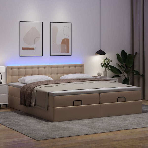 Ottoman Bett 180x200cm mit Matratzen & LEDs Cappuccino