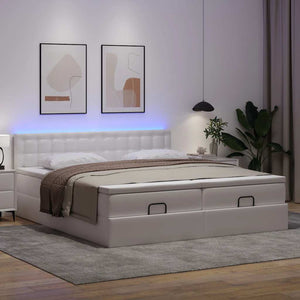 Ottoman Bett mit Matratzen & LEDs Weiß 200x200 cm