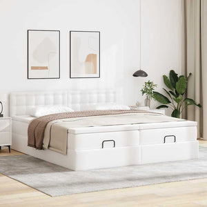 Ottoman Bett mit Matratzen & LEDs Weiß 200x200 cm