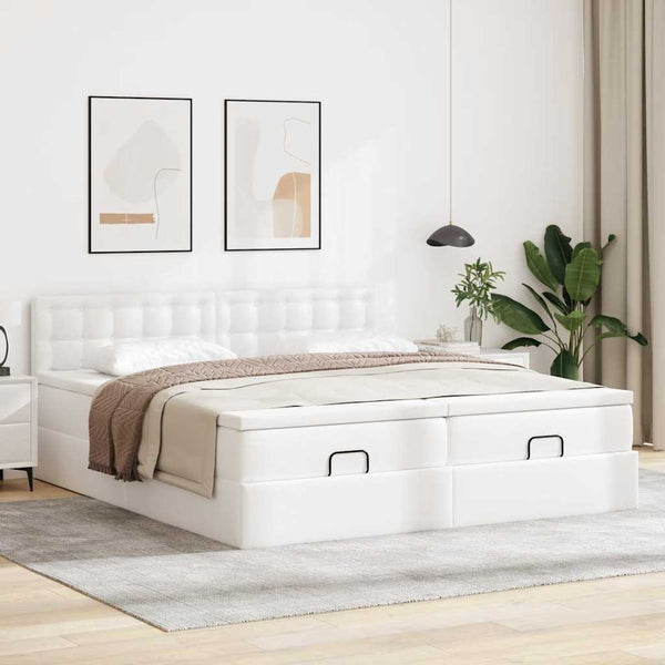 Ottoman Bett mit Matratzen & LEDs Weiß 200x200 cm