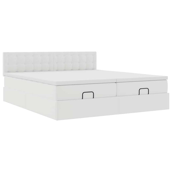 Ottoman Bett mit Matratzen & LEDs Weiß 200x200 cm