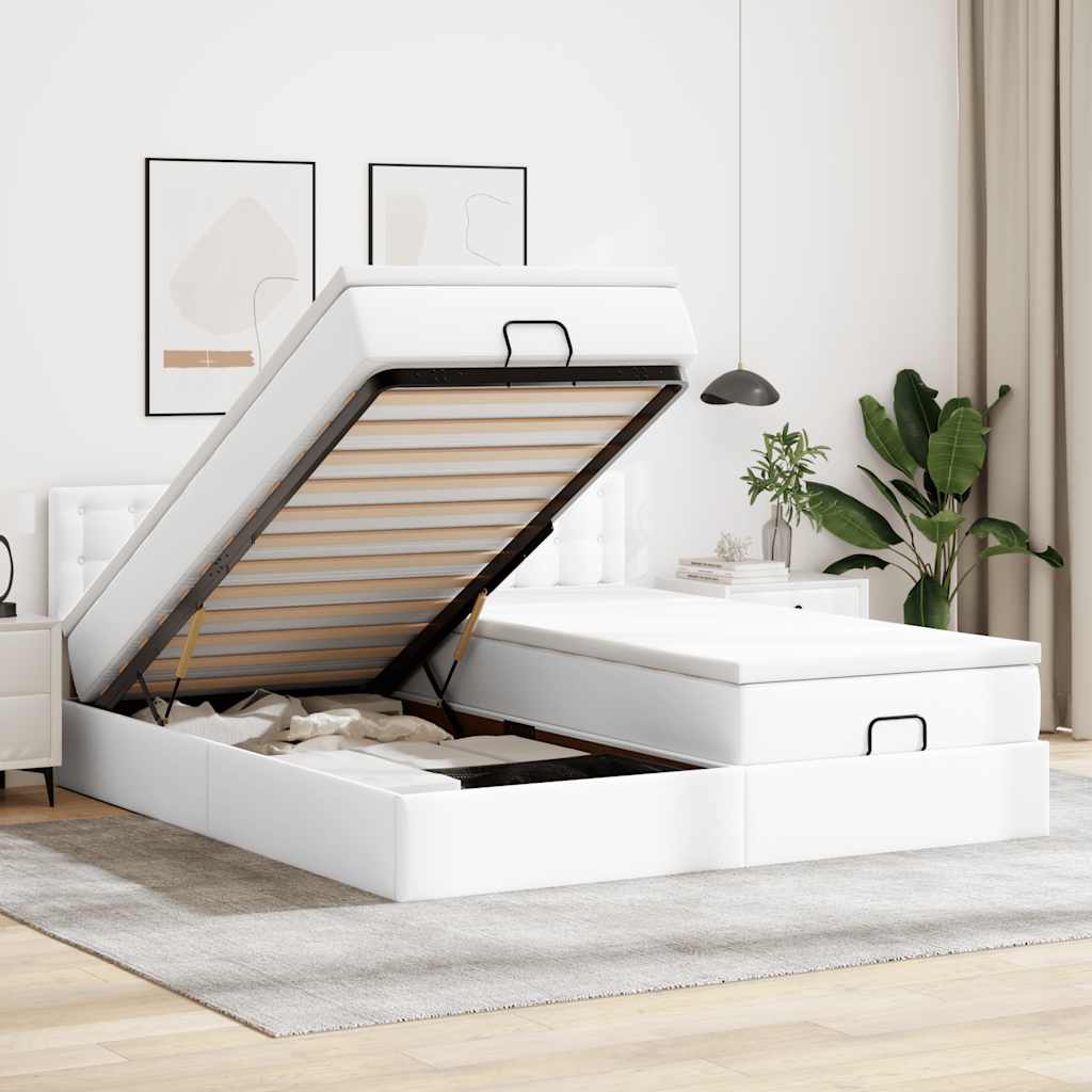 Ottoman Bett mit Matratzen & LEDs Weiß 200x200 cm