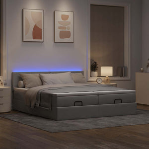 Ottoman Bett mit Matratzen & LEDs Hellgrau 160x200 cm