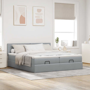 Ottoman Bett mit Matratzen & LEDs Hellgrau 160x200 cm