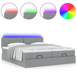 Ottoman Bett mit Matratzen & LEDs Hellgrau 160x200 cm